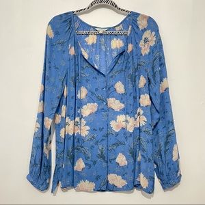 Lucky Brand blue floral semi sheer blouse